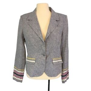 For Cynthia Women's Gray Multicolor Accents Linen/Cotton Blend Blazer